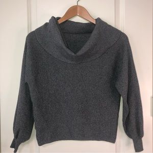 Zara Cowl Neck Knit Ribbed Gray Sweater Top Size Medium